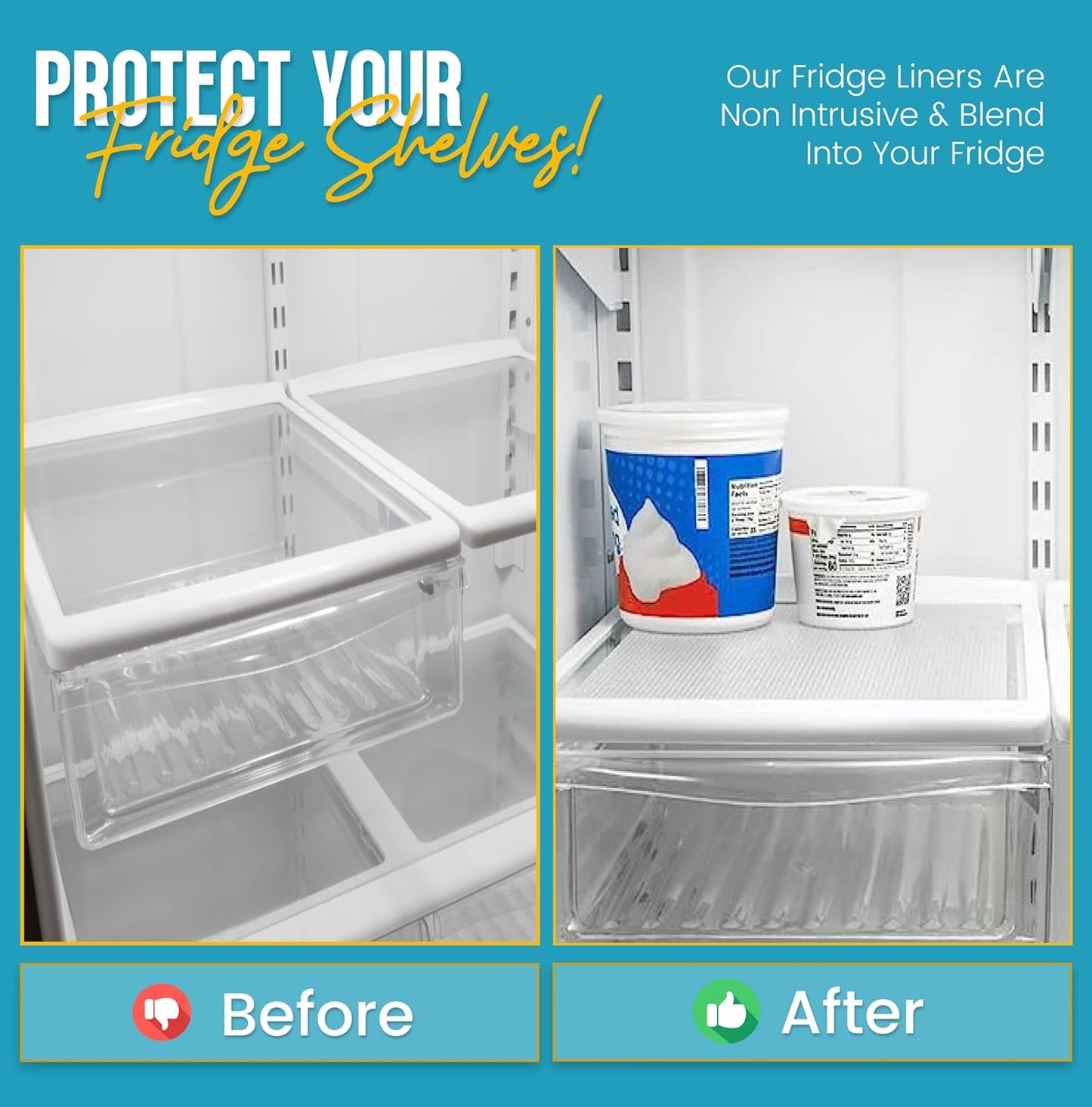 Refrigerator Liners for Shelves (8 Pack) by Linda’s Essentials - Non-Adhesive Drawer and Shelf Liner, BPA-Free Fridge Mats for Kitchen & Cabinets, Easy to Clean, Ideal Household Essentials (Clear)