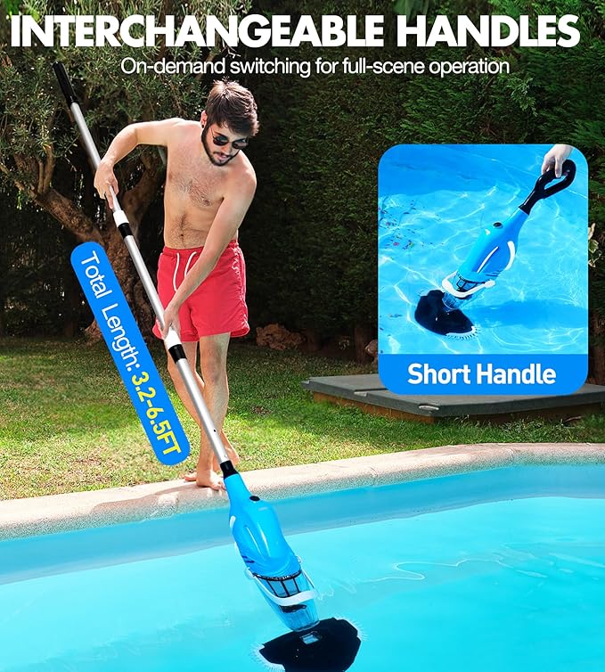 Cordless Pool Vacuum for Above Ground Pool, Magnetic Charging Handheld Pool Vacuum Cleaner, Anti-backflow Design Spa Vacuum for Hot Tub with Telescopic Pole | 18.5GPM Suction, 80-Min Runtime