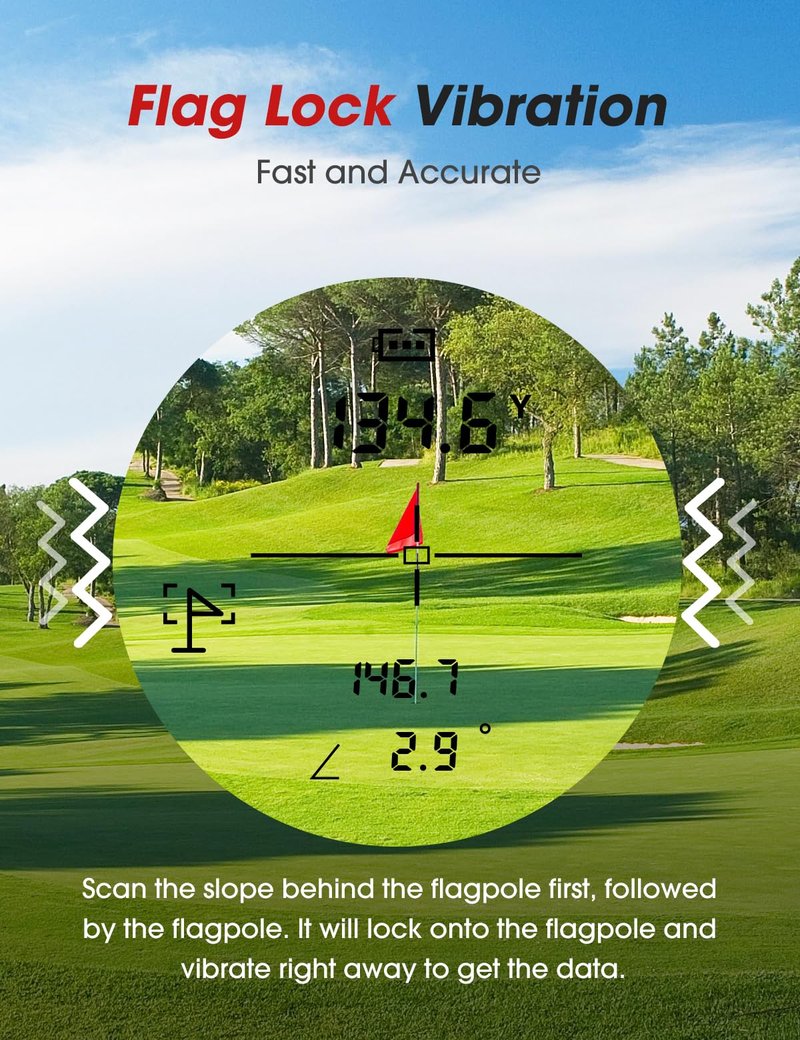 Golf Rangefinder with Slope & Magnet，1300 Yards Range Finder for Golf，Flag Locking Vibration，6-6.5X Magnification & HD LCD，Rechargeable Golf Range Finder