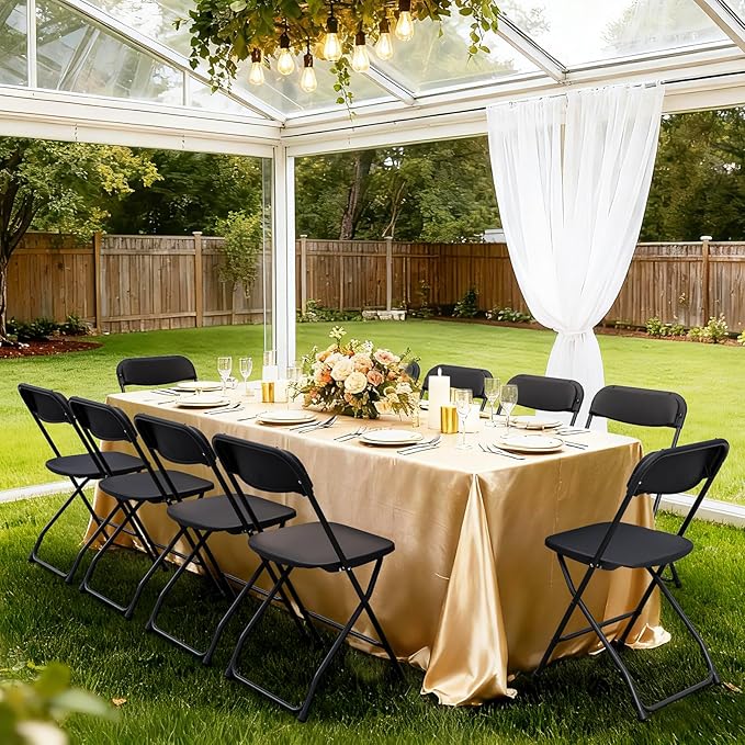 10 Pack Black Plastic Folding Chairs, Outdoor Portable Folding Chair with Steel Frame, 350lbs Capacity Stackable Foldable Chairs for Patio, Garden, Picnic, Kitchen, Events