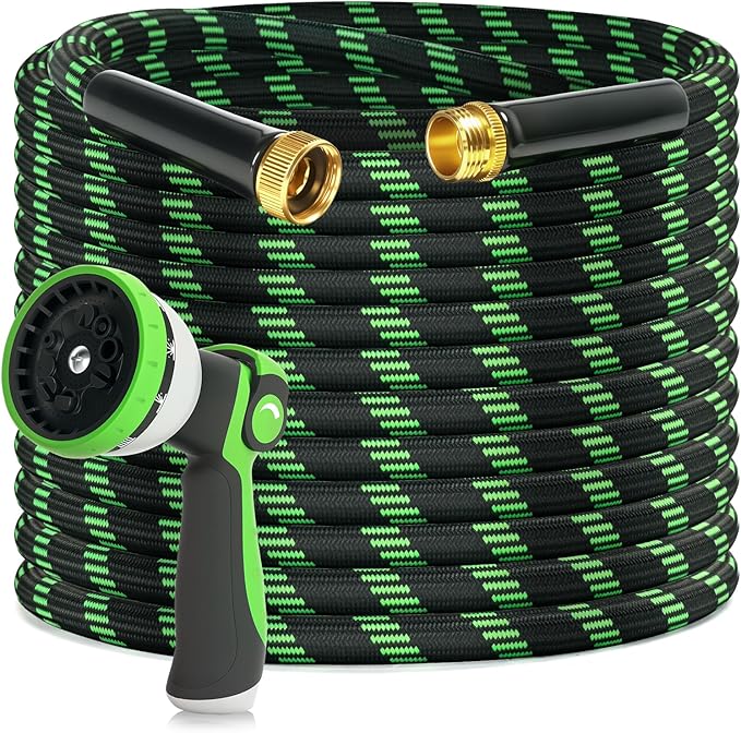 Garden Hose 25ft Flexible Non-Expandable Water Hose Ultra Lightweight Kink-Free Leak-Proof Durable & Abrasion-Resistant with 3/4" Brass Fittings for Patio Yard RV and Outdoor Use