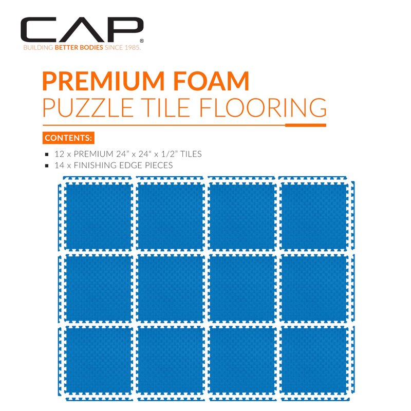 CAP Barbell 1/2-Inch Interlocking EVA Foam Exercise Puzzle Mat Home Gym Flooring - 2 Pack | 24" x 24" x 1/2" | Tatami Pattern - Blue