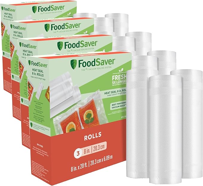 FoodSaver Custom Fit Airtight Food Storage and Sous Vide Vacuum Sealer Bags,8 x 20',Perfect for Meal Prep and Sous Vide Cooking,(Pack of 12)