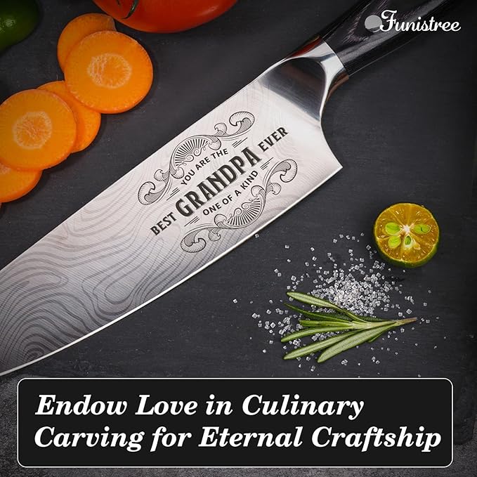 Best Grandpa Ever Gifts for Men Grandpa, Christmas for Grandpa Papa Gifts, 8 Inch German Professional Chef Knife, Men Grandpa Birthday Presents, Kicthen Cooking Knife Gift Set