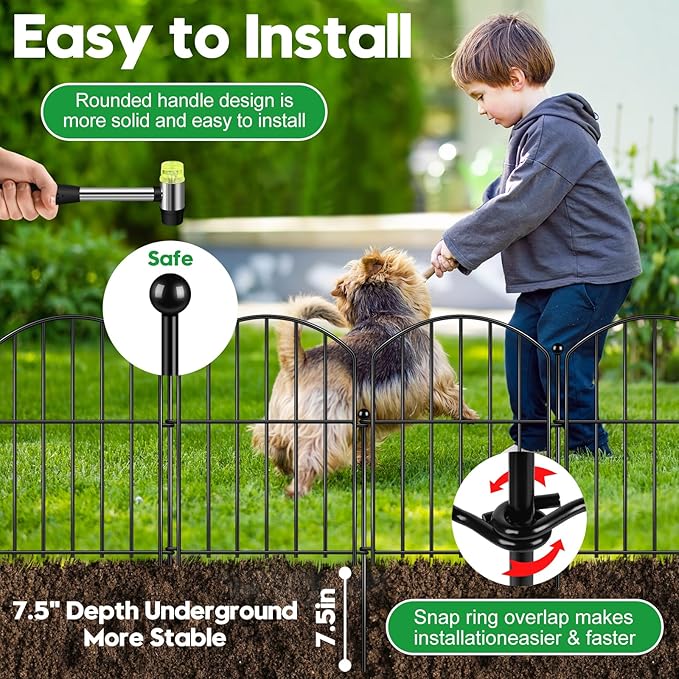 Decorative Garden Fence 17in (H) x40ft (L), Arched Rustproof Metal No Dig Fence for Dogs & Rabbit, Ornamental Animal Barrier for Flower Beds, Border Panels Fencing for Yard & Patio Outdoor Decor