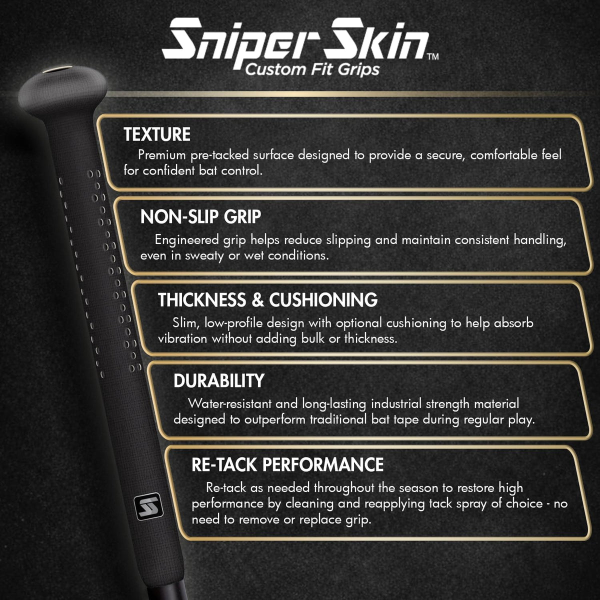 Sniper Skin Baseball Grip - Heat-Activated Non-Slip Design for Easy Installation | Durable Custom Fit Wrap