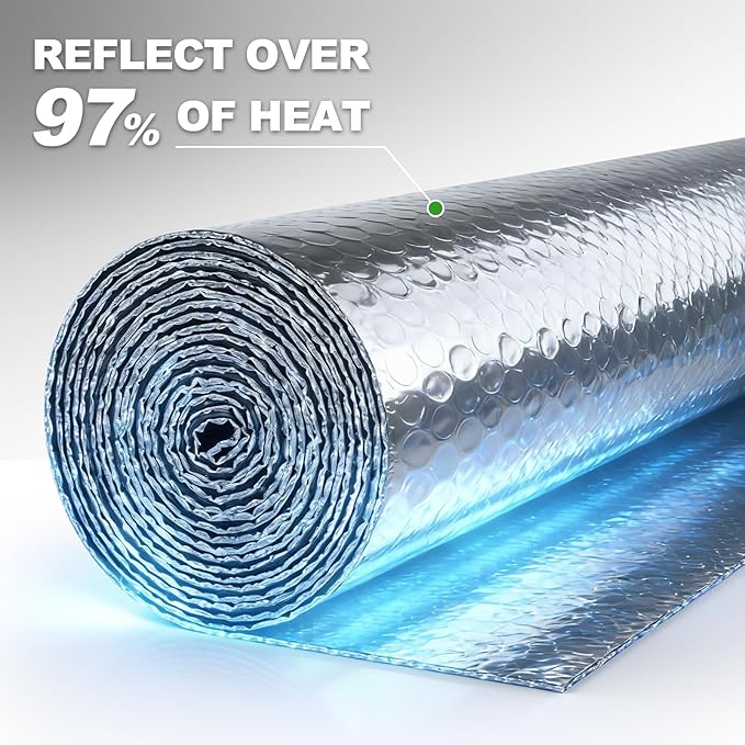 Reflective Bubble Window Insulation for Summer Heat, Sun Reflector for Windows, Insulation Roll for RV Window Insulation, 24"(W) x10 Ft (L) Window Insulation Kit, RV Windwow Coverings.