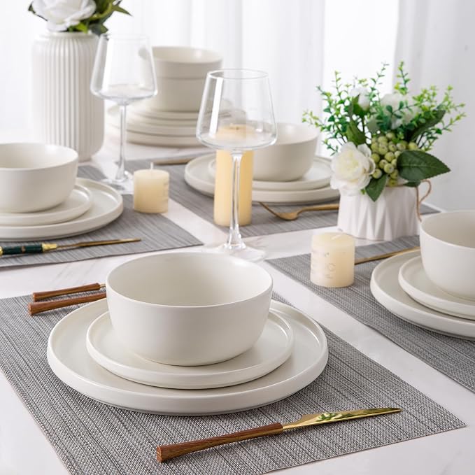 AmorArc Stoneware Dinnerware Sets for 4,Reactive Ceramic Plates and Bowls Set,Highly Chip and Crack Resistant | Dishwasher & Microwave Safe | Round Dishes Set Service for 4 (12pc)