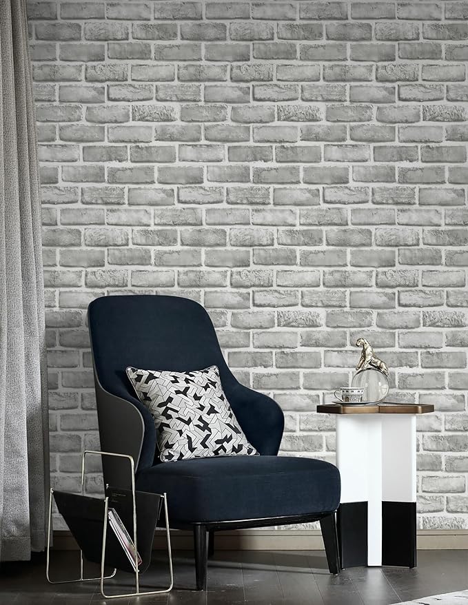 Guvana 17.3" x 394" Grey Brick Wallpaper Peel and Stick 3D Brick Contact Paper