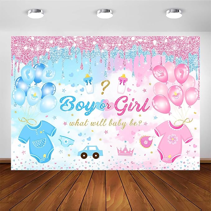 Avezano Gender Reveal Backdrop Boy or Girl Party Decoration Pink Blue Balloon Background for Baby Shower Gender Reveal Banner Supplies (10x7ft)