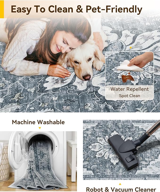 Area Rugs 3'x10' Runner Rug Non Slip Washable for Kitchen Hallway Bedroom Beside Laundry Room Bathroom Rug, Floor Carpet, Light Gray Grey White