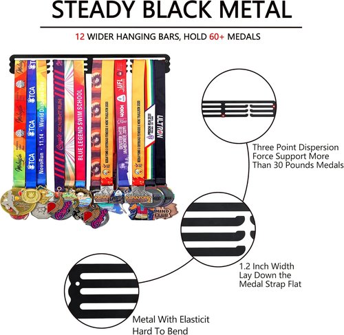 Goutoports Medal Hanger - Personalized Award Ribbon Organizer for 60 Medals | Wall-Mount Display