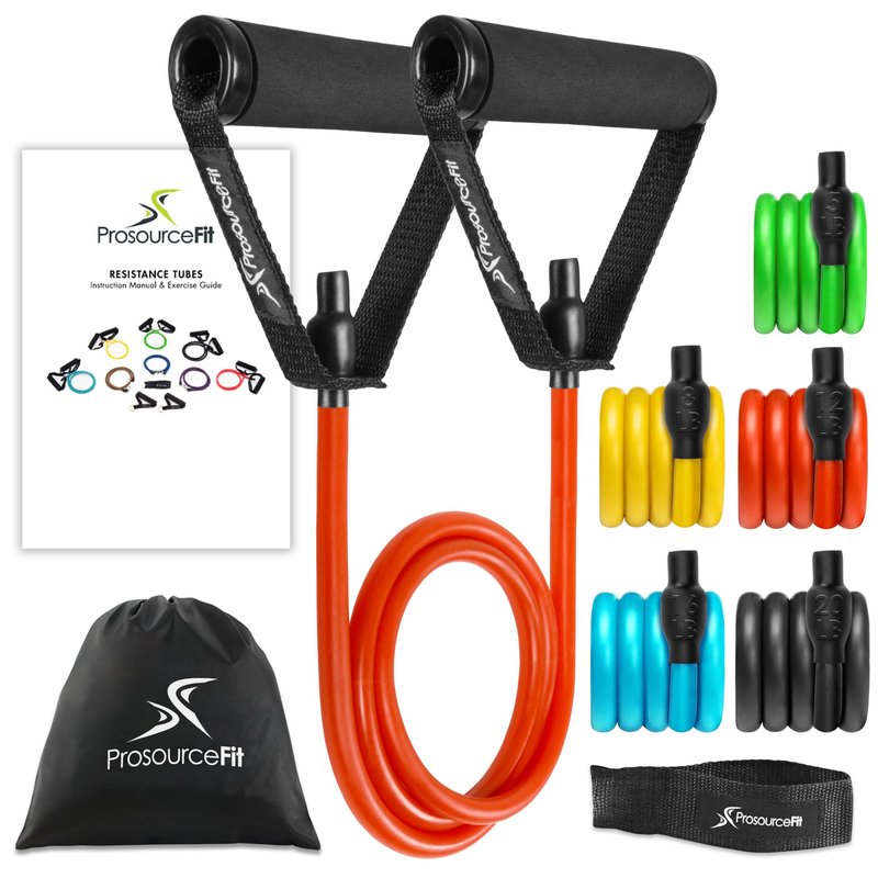 ProsourceFit Tube Resistance Bands Set 2 - 20 LB with Attached Handles, Door Anchor and Exercise Guide Full-Body Exercises and Home Workouts
