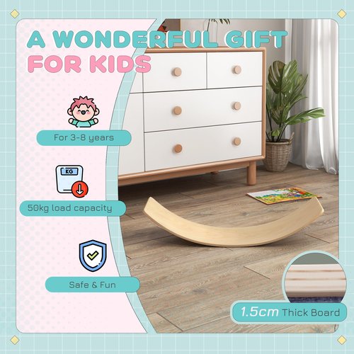 Qaba Balance Board Kids, Wooden Wobble Board for Children, 35 Inch Toddler Balance Board Open Ended Learning Toy for Years 3-8, Wood