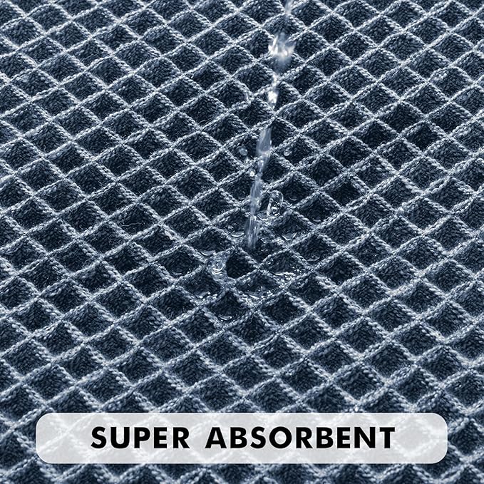 MIULEE Set of 2 Waffle Bathroom Rugs, Boho Bath Rugs Non Slip Washable, Super Absorbent Bath Mats, Ultra Soft Rubber Backed Shower Mats for Bathroom Floor, Tub, Blue, 17"x24"+18"x30"