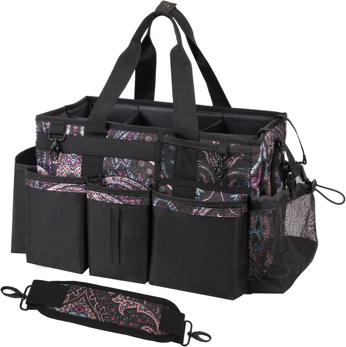 Wearable Cleaning Caddy, Cleaning Caddy Supplies Organizer with Handle & Shoulder Straps for Housekeepers, Under Sink & Car Cleaning Tool Organizers Bag with 4 Foldable Divider (Totem)