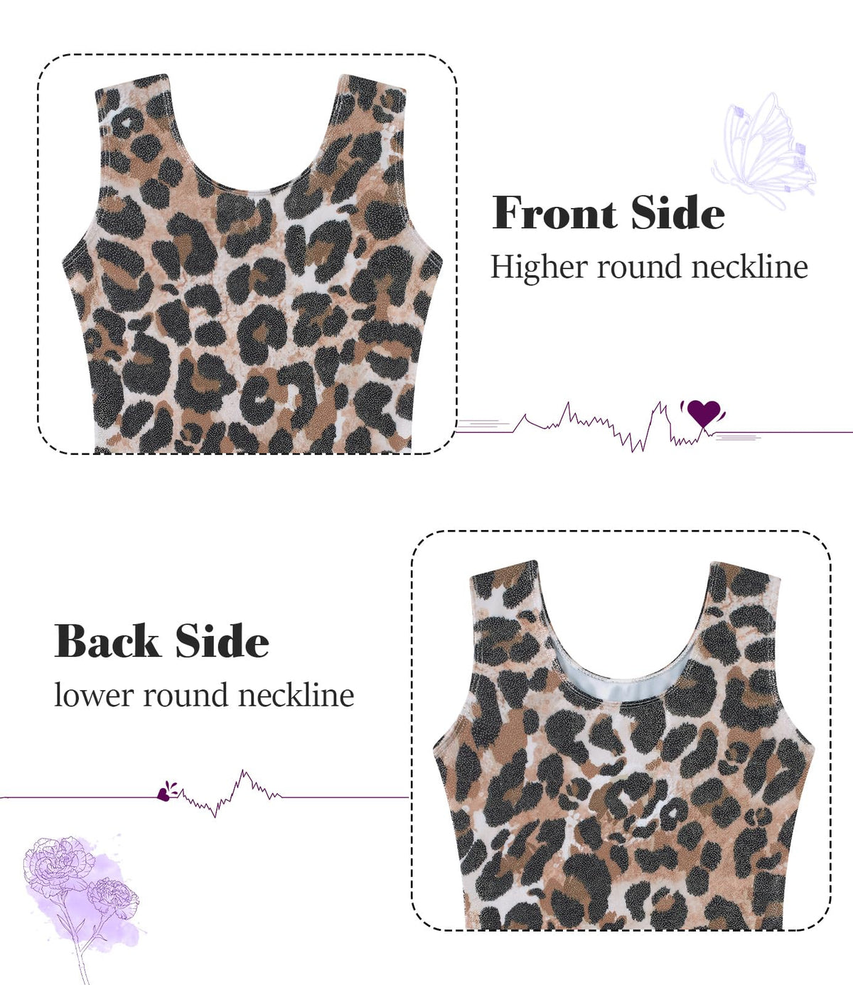 Vogseek Gymnastics Leotards for Girls Size 6 7 Brown Fashio Leopard Biketrad Sets with Hair Scrunchie Quick Dry Shiny Diamonds Classic Cute Girls Ballet Dancewear for Tumbling