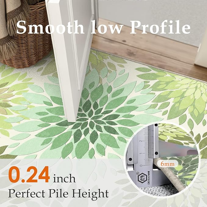 6x9 Indoor Outdoor Area Rug Washable Patio Rug Green Non Slip Non Shedding Waterproof Carpet for Living Room Bedroom Porch Backyard Deck Balcony RV Camping Garden Picnic