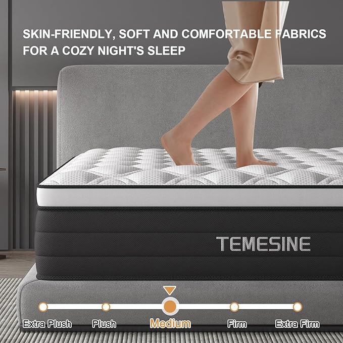 Full Size Mattress, 10 Inch Hybrid Mattress in a Box with Individual Pocket Spring, Gel Memory Foam and Euro Top, Medium Firm Feel with Motion Isolation, Pressure Relief, Edge Support, Black