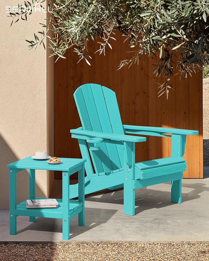 SERWALL 2-Tier HDPE Outdoor Side Table, Weatherproof Rectangular Adirondack Side Table, Aruba