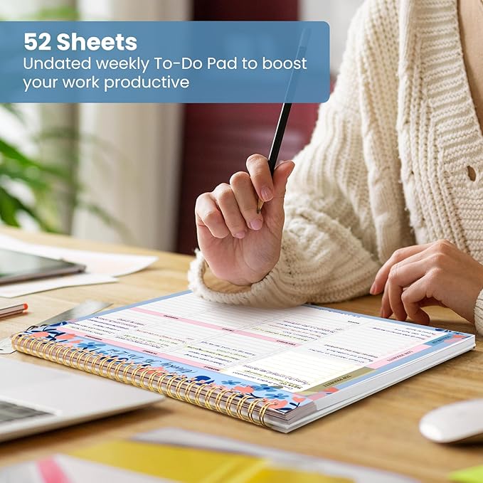 Weekly To Do List Notepad with 52 Undated Sheets（8.5"×11"）- Undated Weekly Planner Notepad for Office Desk Accessories and Supplies - Frosted Coral
