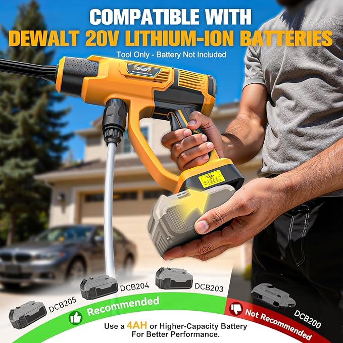 DIYtoolifz Cleaning Tool Compatible with DeWalt 20V Battery, 2.2LBS, with 16.4ft Hose & 6-in-1 Nozzle + Attachment for Car, Patio, Fence (Battery not Included, Tool Only)