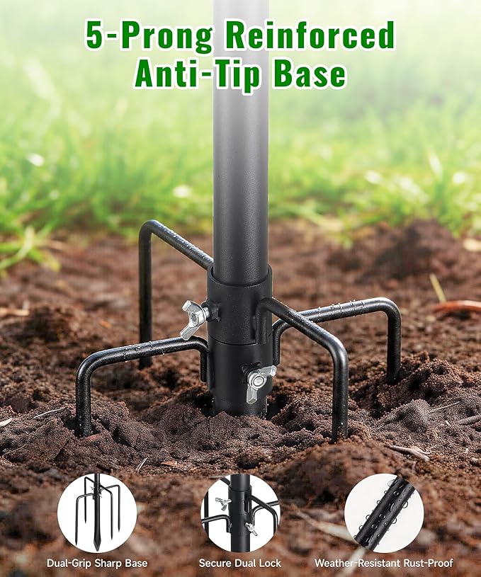 Heavy Duty Bird Feeder Pole for Outdoor, 102” Adjustable Tall Bird House Pole, 6.7 inch Wide 5-Prong Base, 1 inch Diameter Mounting Pole for Smart Bird Feeder, Bluebird House, Patios & Gardens