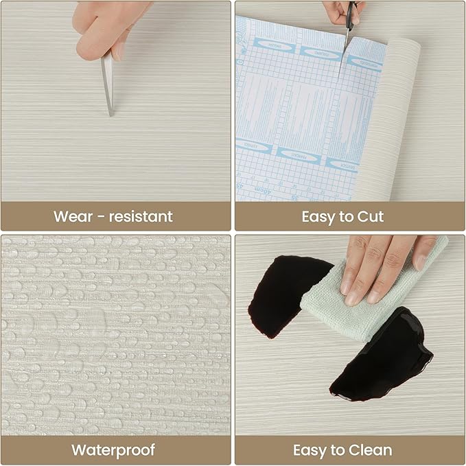 TANONE Beige Grasscloth Peel and Stick Textured Wallpaper 17.7'' x 118''