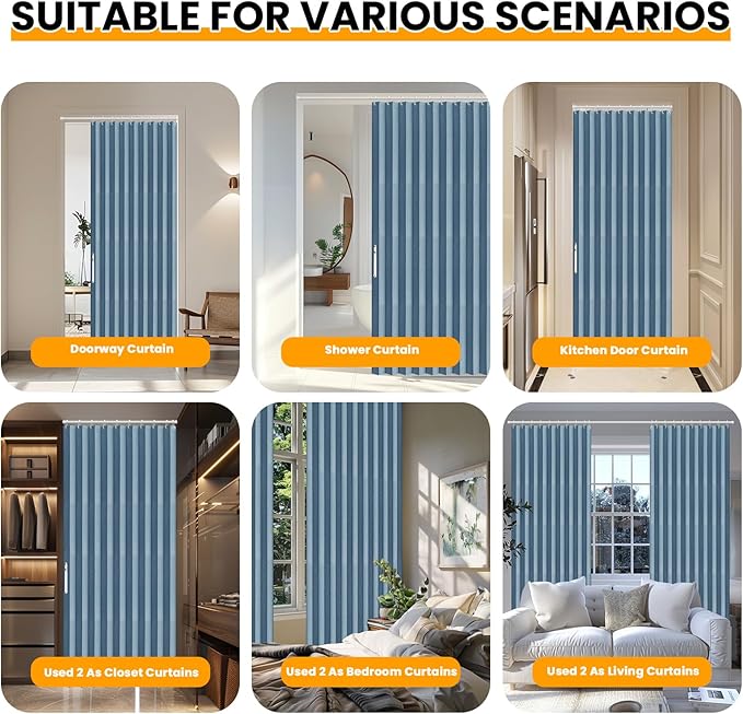 AJAZZ 100% Blackout Accordion Door Closet Door Curtain Invisible Applicable