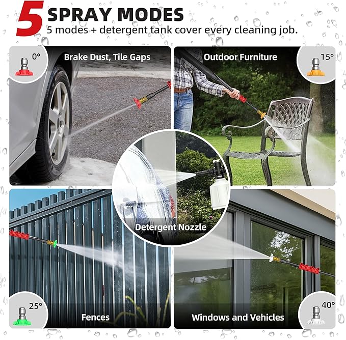 Electric Pressure Washer, 2.5 Max GPM Electric Power Washer with Foam Cannon, Powerwasher with 4 Nozzles, High Pressure Washer for Cars, Driveways, Patios, Decks