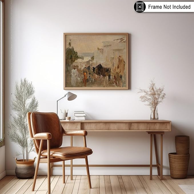 Poster Master Vintage The Bazaar Painting Poster - Retro Street in Udaipur Print - India Art - Cityscape Art - Farmhouse Art - Abstract Art - Office or Living Room Wall Decor, 24x32 Unframed Wall Art