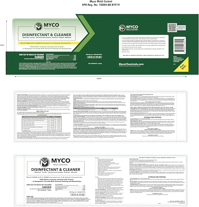 Myco Mold Control Concentrate – EPA-Registered Hospital Grade Disinfectant & Cleaner, Quat Formula for Mold Remediation & Bacteria Control, Commercial & Residential Use, 1 Gallon