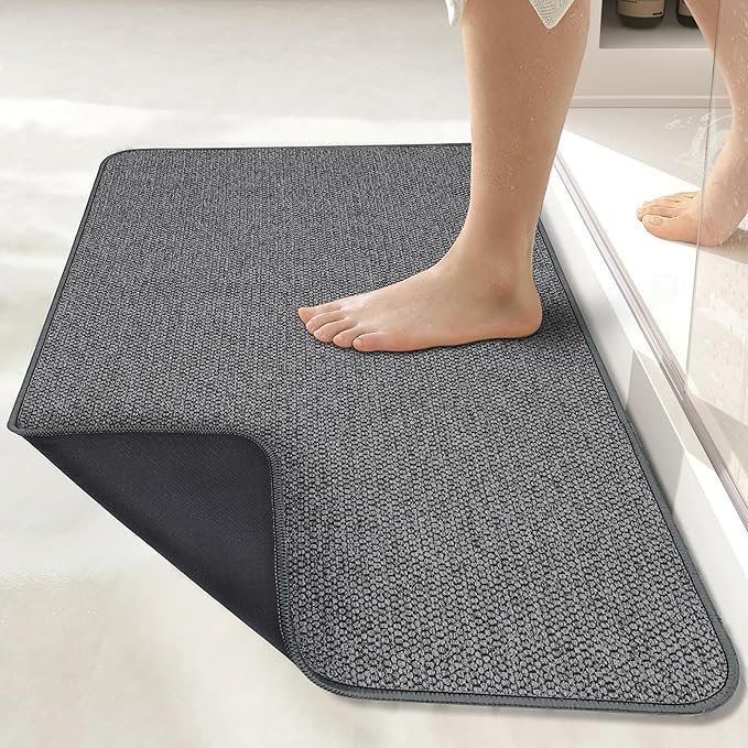 Bath Mat,Ultra Thin Bathroom Runner Rugs,Large Bath Mats for Bathroom,Quick Dry,Non-Slip,Machine Washable,Low Pile,Bath Rug,Shower Outside,Sink,Home Decor Accessories.Dark Grey,2'x6'(24x72inch)