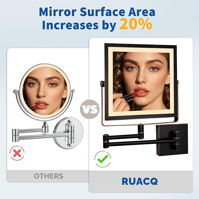 Ruacq Rechargeable Wall Mounted Makeup Mirror