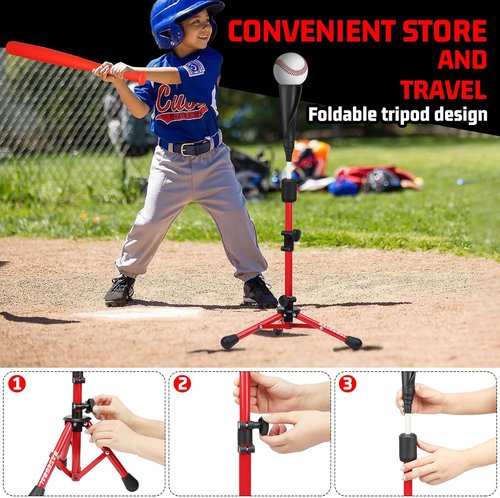 BaseGoal Kids Baseball Tee - Adjustable Height Youth Teeball Set for Softball & Baseball Play