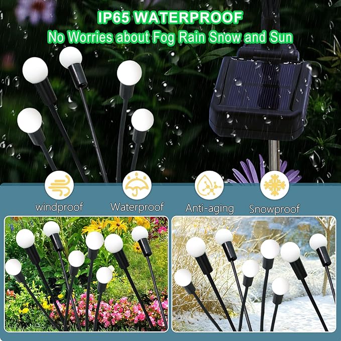 Kohlrabi Solar Garden Lights Outdoor, 6 Pack 60 LED Solar Firefly Lights Waterproof, Sway by Wind, Swaying Light for Yard Patio Backyard Garden Planter Flower Bed Pathway Outdoor Decoration