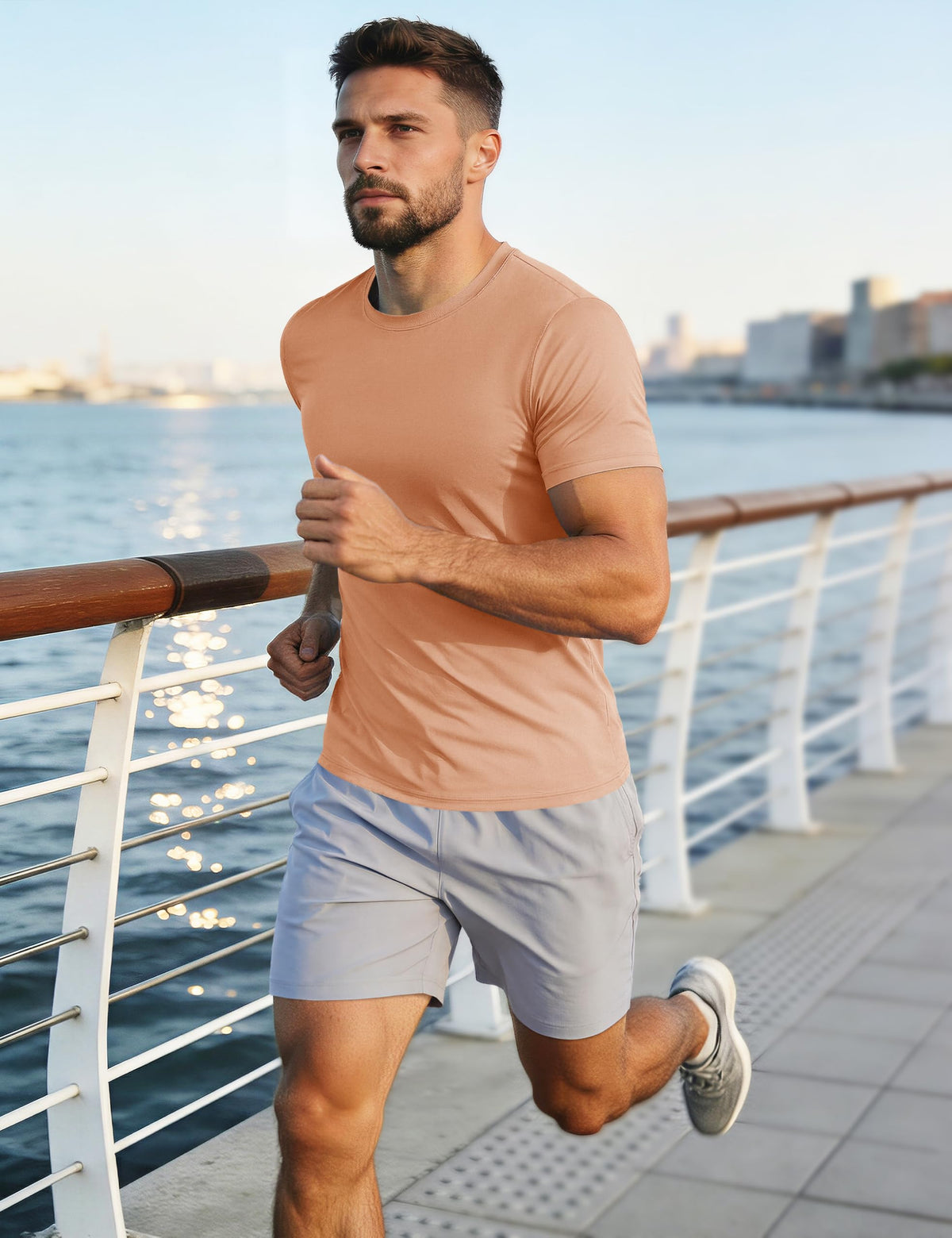 Mens Short Sleeve T Shirts Dry Fit Shirts Summer T Shirts UV Protection UPF 50 Shirts Athletic Active T-Shirt Apricot S