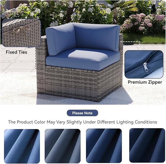 Aoxun 14pcs Patio Cushion Covers Replacement, Waterproof Outdoor Furniture Cushion Covers with Zipper and Non-Slip Bottom, Patio Sofa Couch 3 Sizes for Patio Sectional, Covers Only (Navy)