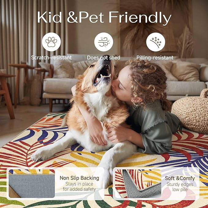 5x7 Indoor Outdoor Area Rug Washable Patio Rug Multicolored Non Slip Non Shedding Waterproof Carpet for Living Room Bedroom Backyard Porch Camping RV Balcony Poolside