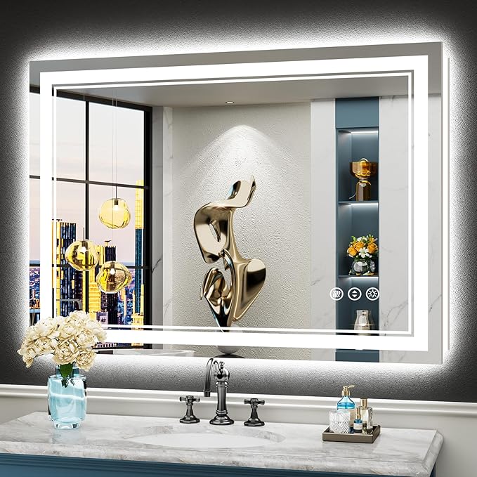 44x32 LED Bathroom Mirror with Lights, Backlit and Front Lit Anti-Fog Lighted