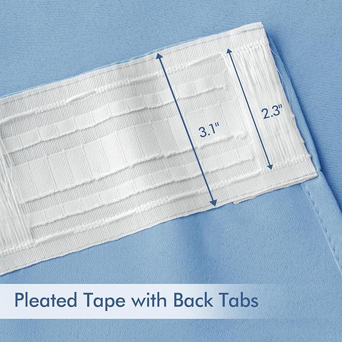MIULEE Sky Blue Back Tab Blackout Curtains 102 Inch Long 2 Panels Set