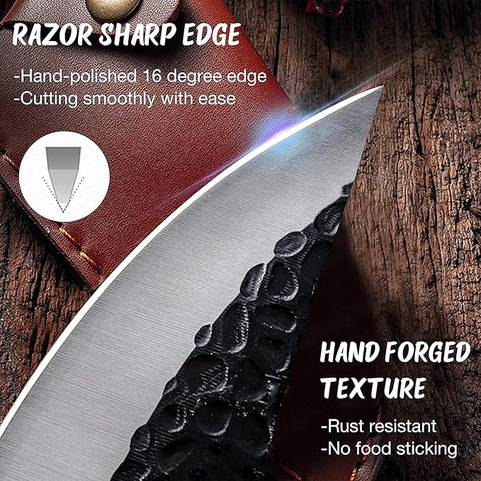 Huusk Viking Japanese Meat Cleaver, Forged Boning Knife With Sheath, High Carbon Steel Japan Butcher Fillet for Kitchen, Camping
