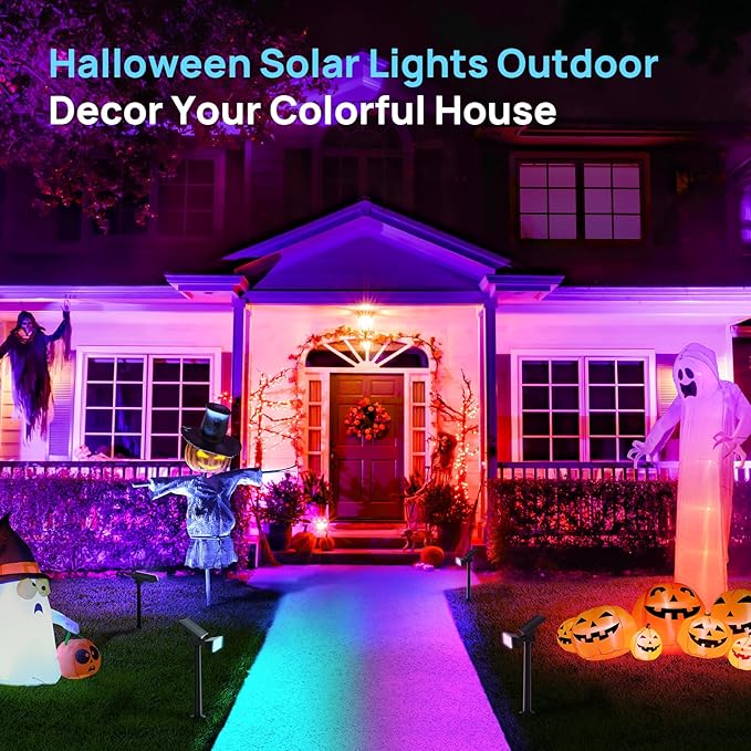 Consciot Solar Spot Lights, 54 LEDs 7 Multicolor Changing, Solar Spotlights Waterproof IP67, Outdoor Spotlights for Yard Garden Landscape, 4 Pack
