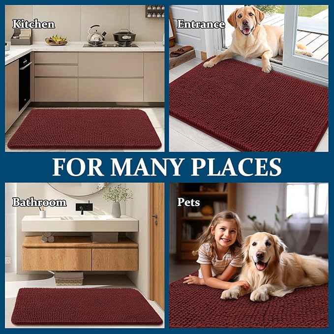 OLANLY Dog Door Mat for Muddy Paws 40x32, Absorbs Moisture and Dirt, Absorbent Non-Slip Washable Doormat, Quick Dry Chenille Mud Mat, Entry Indoor Entryway Carpet for Inside Floor, Caramel Russet