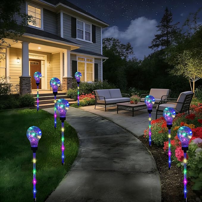Huacenmy Solar Lights Outdoor Garden Decorative Waterproof 6 Pack Bulb Lights Outside Solar Pathway Lights for Garden Home Christmas Landscape Path Yard Lawn Driveway Flowerbed Decor - Multicolor