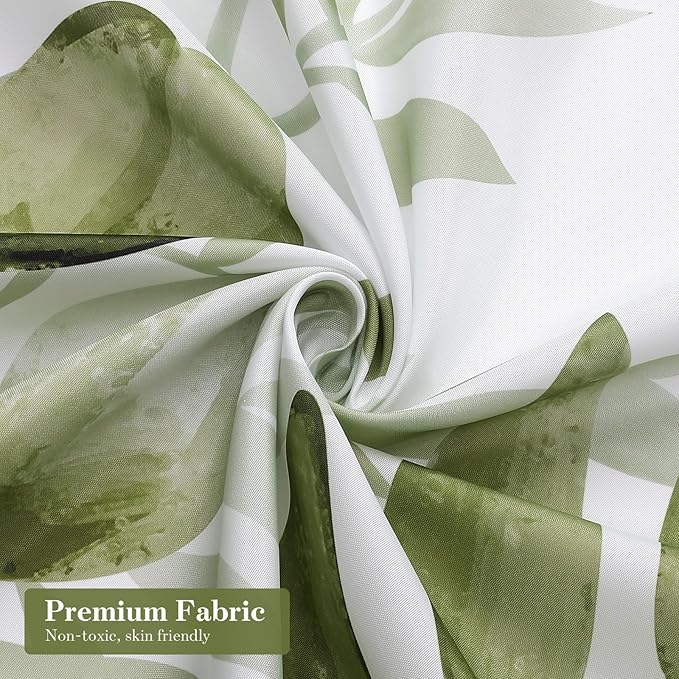 MitoVilla Sage Green Long Shower Curtain Set 72 x 78, Plant Leaves Fabric Shower Curtains 78 inch Long for Rustic Bathroom Decor, Chic Vintage Shower Curtain with Hooks