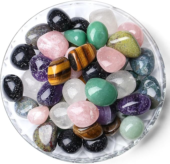 QINJIEJIE 0.9LBS/400G Polished Stones Tumbled Crystals Bulk Natural Colored Gemstones Irregular Chakra Quartz Rocks Set Decorative Landscape Stone for Vase Reiki Home Decor Energy Therapy Gifts
