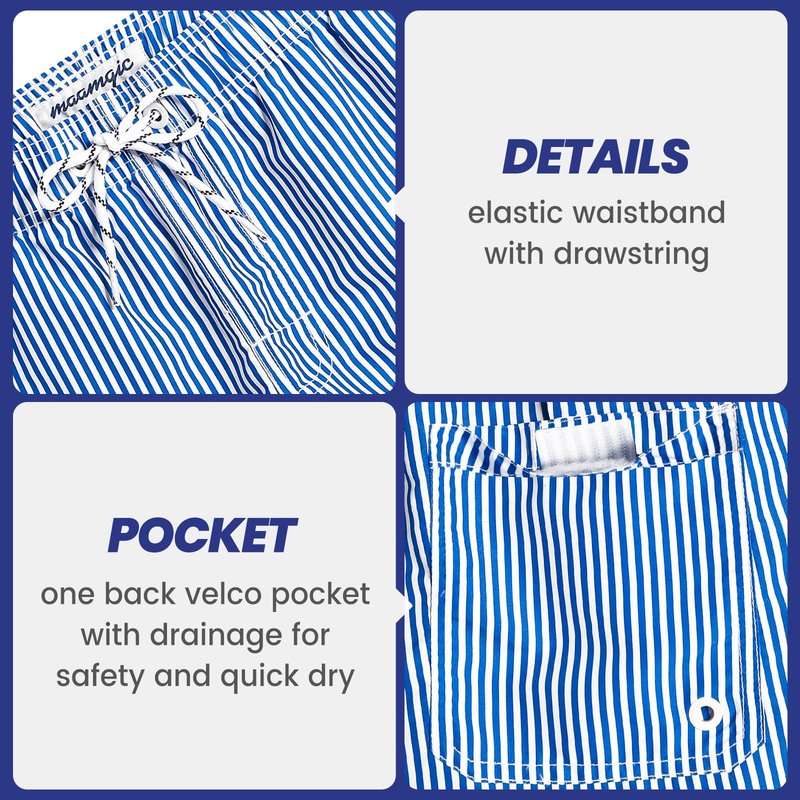 maamgic Mens Swim Trunks Quick Dry Swim Shorts with Mesh Lining Funny Swimwear Bathing Suits 7inch Blue Striped Large