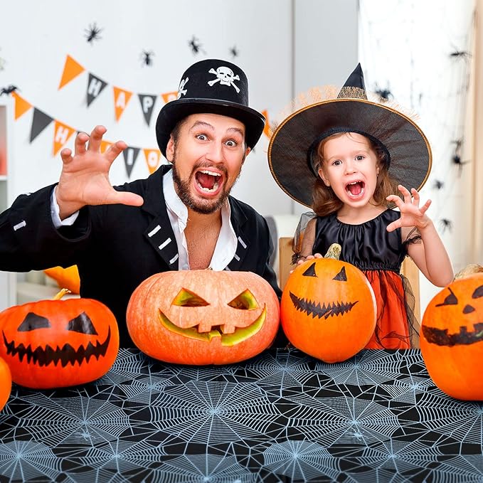 Halloween Tablecloth - 2-Pack Disposable Spider Web Plastic Table Covers, 54 x 108 Inches - Halloween Party Decorations