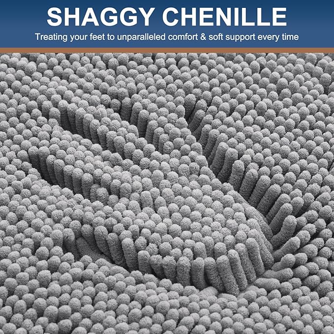 Smiry Luxury Chenille Toilet Rugs U-Shaped 24x24, Soft Absorbent Non-Slip Contour Bathroom Rugs for Toilet, Machine Washable Contoured Bath Mats, Grey
